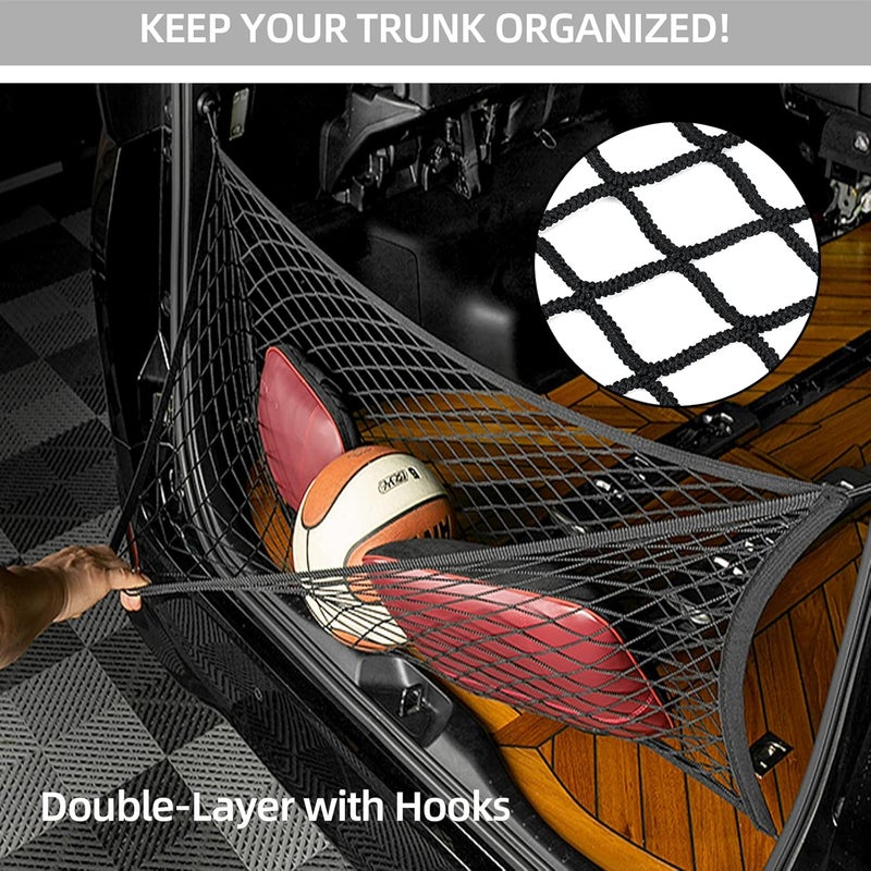 MOJIOO Double-Layer Trunk Cargo Elastic Net for SUV, 35"x11" Stretch to 65"x25" for Car Organizer Heavy Duty with Hooks - Image 5